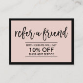 Modern Zwart Lijst Blush Roze Beauty Salon Aanbevelingskaartje (Voorkant)