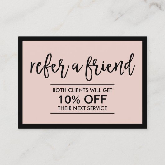 Modern Zwart Lijst Blush Roze Beauty Salon Aanbevelingskaartje (Voorkant)