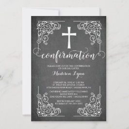 Modern Zwart Lijst Cross Bevestigingsuitnodiging Kaart