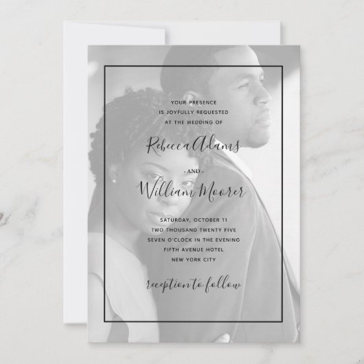 Modern zwart Lijst | Fotooverlay Wedding Kaart (Voorkant)