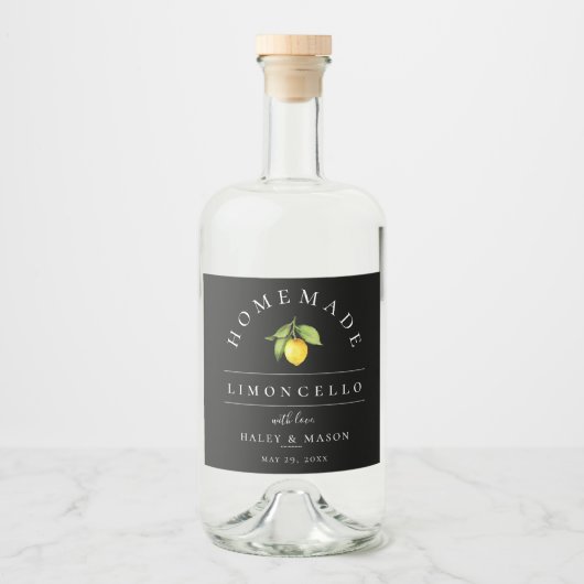 Modern Zwart Limoncello Drankenlabel Likeurfles Etiket (Voorkant)
