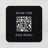 Modern Zwart Logo QR Code Scan Menu Vierkante Visitekaartje (Voorkant)