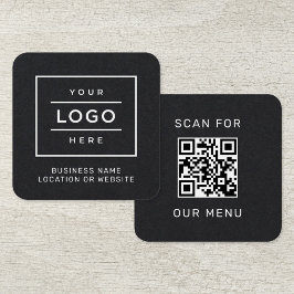 Modern Zwart Logo QR Code Scan Menu Vierkante Visitekaartje