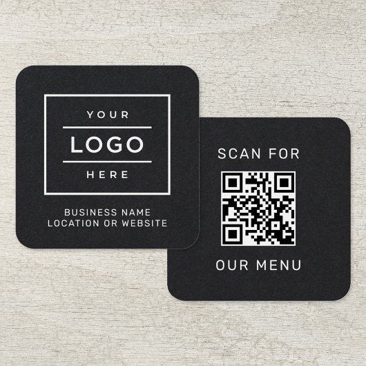 Modern Zwart Logo QR Code Scan Menu Vierkante Visitekaartje