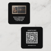 Modern Zwart Logo QR Code Scan Website Vierkant Vierkante Visitekaartje (Voorkant / Achterkant)