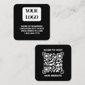 Modern Zwart Logo QR Code Scan Website Vierkant Vierkante Visitekaartje (Voorkant / Achterkant)