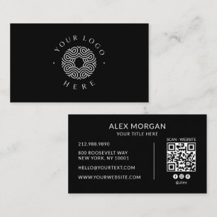 Modern Zwart Logo QR Code Visitekaartje
