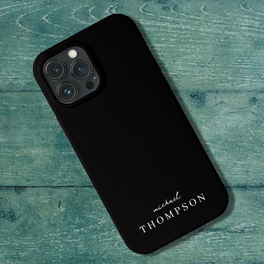 Modern zwart luxe professioneel monogram iPhone hoesje