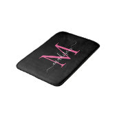 Modern zwart magenta roze monogram script elegant badmat (Gekanteld)