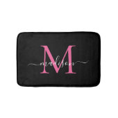 Modern zwart magenta roze monogram script elegant badmat (Voorkant)