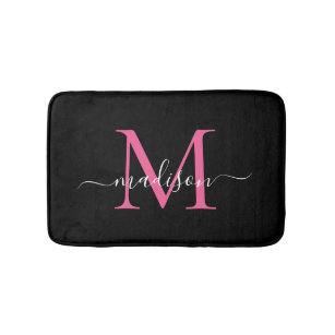 Modern zwart magenta roze monogram script legant badmat