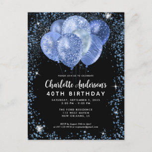 Modern Zwart Marine Blauw Glitter Ballon Verjaarda Briefkaart