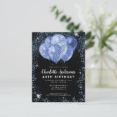 Modern Zwart Marine Blauw Glitter Ballon Verjaarda Briefkaart (Staand voorkant)