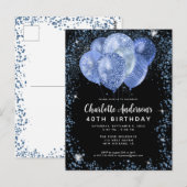 Modern Zwart Marine Blauw Glitter Ballon Verjaarda Briefkaart (Voorkant / Achterkant)