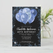 Modern Zwart Marine Blauw Glitter Ballon Verjaarda Kaart (Staand voorkant)