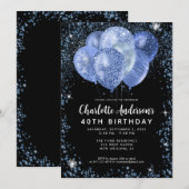 Modern Zwart Marine Blauw Glitter Ballon Verjaarda Kaart (Voorkant / Achterkant)