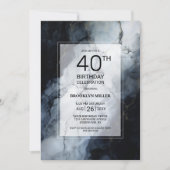 Modern zwart marmer 40e verjaardagsfeestje kaart (Voorkant)