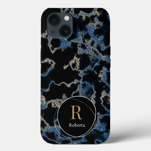 Modern zwart marmer Custom Name Monogram Case-Mate iPhone Case (Achterkant)