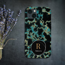 Modern zwart marmer Custom Name Monogram