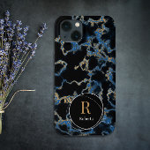 Modern zwart marmer Custom Name Monogram Case-Mate iPhone Case