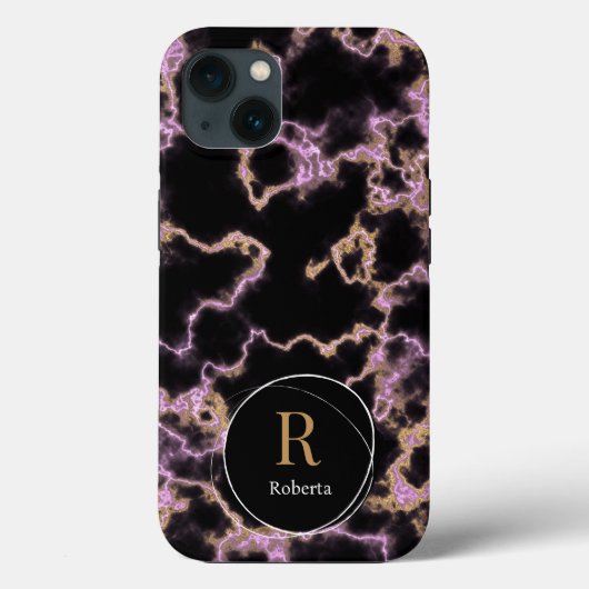 Modern zwart marmer Custom Name Monogram Case-Mate iPhone Case (Achterkant)