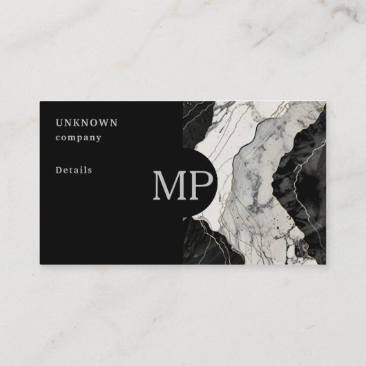 Modern zwart marmer en zilver formele douane visitekaartje (Achterkant)
