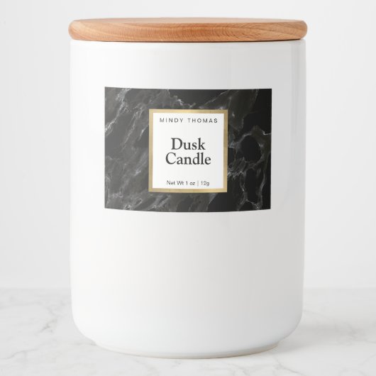Modern Zwart Marmer Faux Gold Lijst Candle of Voedselcontainer Etiket (Voorkant)