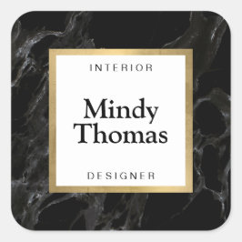 Modern Zwart Marmer Faux Gold Lijst Vierkante Sticker