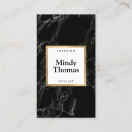 Modern Zwart Marmer Faux Gold Lijst Visitekaartje