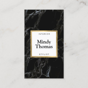 Modern Zwart Marmer Faux Gold Lijst Visitekaartje
