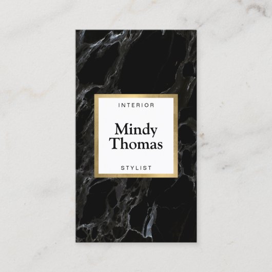 Modern Zwart Marmer Faux Gold Lijst Visitekaartje (Voorkant)