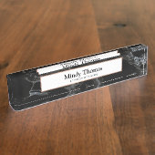 Modern Zwart Marmer Faux Roos Goud Lijst Naambordje (Zijkant)