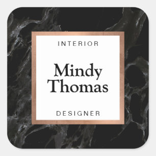 Modern Zwart Marmer Faux Roos Goud Lijst Vierkante Sticker