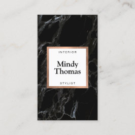 Modern Zwart Marmer Faux Roos Goud Lijst Visitekaartje