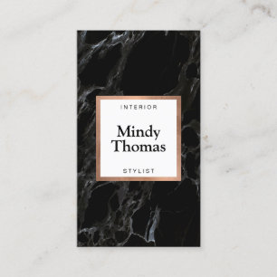 Modern Zwart Marmer Faux Roos Goud Lijst Visitekaartje
