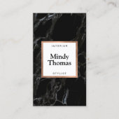 Modern Zwart Marmer Faux Roos Goud Lijst Visitekaartje (Voorkant)