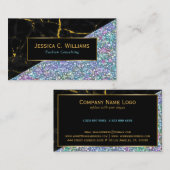 Modern Zwart Marmer & Kleurrijke Glitter Visitekaartje (Voorkant / Achterkant)