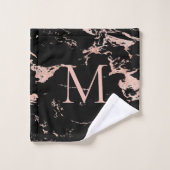Modern zwart marmer Roos goudfolie monogram Bad Handdoek (Wasdoekje)
