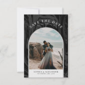 Modern zwart marmeren boog lijst foto minimalistis save the date (Voorkant)