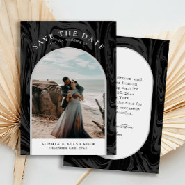 Modern zwart marmeren boog lijst foto minimalistis save the date