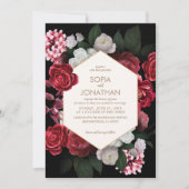 Modern Zwart Maroon Rustiek Bloemen Herfst Bruilof Kaart (Voorkant)