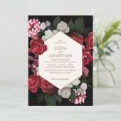 Modern Zwart Maroon Rustiek Bloemen Herfst Bruilof Kaart (Staand voorkant)