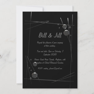 Modern zwart met Abstracte Silver Line Art Wedding Kaart