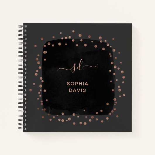 Modern zwart met Faux Roos Gold Stippen Notitieboek (Voorkant)
