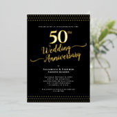 Modern Zwart met Goud 50ste Bruiloft Jubileum Folie Uitnodiging (Staand Voorkant)
