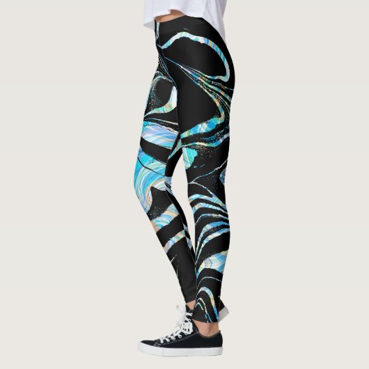 Modern zwart met kleurrijke marmertruien leggings (Links)