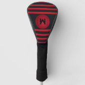 Modern zwart met rode strepen Initiaal monogram Golfheadcover (Voorkant)
