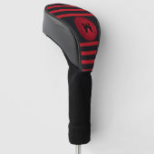 Modern zwart met rode strepen Initiaal monogram Golfheadcover (Schuin)