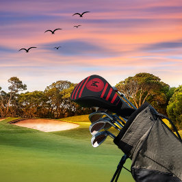 Modern zwart met rode strepen Initiaal monogram Golfheadcover