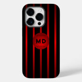 Modern zwart met rode strepen Monogram Initiaal Case-Mate iPhone Case (Achterkant)